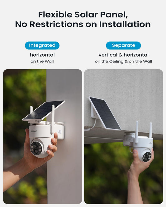 ieGeek 2K Security Cameras Wireless Outdoor, with Adjustable&Removable Solar Panel, 360°PTZ, Color Night Vision, 2.4G WiFi Camera Surveillance Exterieur, Smart Motion Sensor, Light&Siren,Work w/Alexa - PuriLite