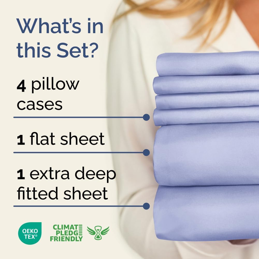 Extra Deep Queen Sheet Set - 6 Piece Breathable & Cooling Sheets - Hotel Luxury Bed Sheets Set - Easy & Secure Fit - Soft, Wrinkle Free & Comfy Sheets Set - White Sheet Set w/Extra Deep Pockets - PuriLite