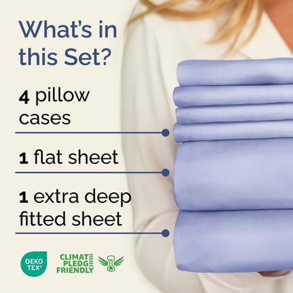 Extra Deep Queen Sheet Set - 6 Piece Breathable & Cooling Sheets - Hotel Luxury Bed Sheets Set - Easy & Secure Fit - Soft, Wrinkle Free & Comfy Sheets Set - White Sheet Set w/Extra Deep Pockets - PuriLite