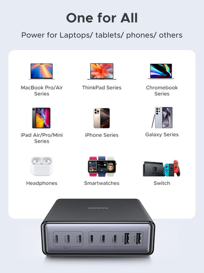 UGREEN 200W 8-Port GaN USB C Charger Block, Desktop Charging Station USB C and USB PD 100W Fast Charging Compatible for MacBook Pro 16" Air, XPS 13, iPad Pro, iPhone 16 Pro, Galaxy S25 - PuriLite