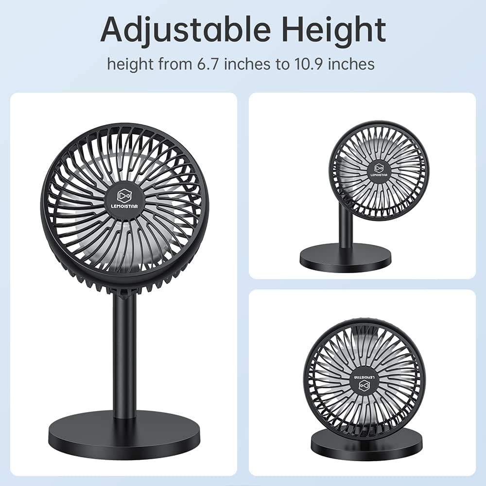 6 Inch Desk USB Fan with 4 Speeds - Adjustable Height, 72° Rotation, Quiet Table Fan for Home Office Cooling - PuriLite