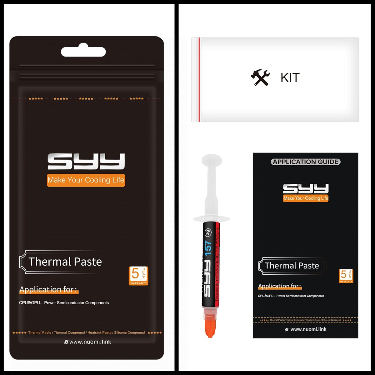 Thermal Paste, SYY 4G with Toolkit CPU Paste Thermal Compound Paste Heatsink for IC/Processor/CPU/All Coolers, Carbon Based High Performance, Thermal Interface Material - PuriLite