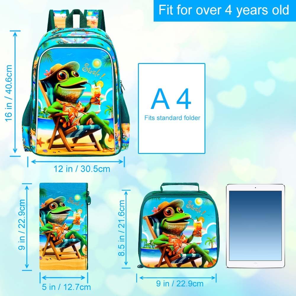 3pcs Backpack for Boys and Girls, 16” Kids Kindergarten Bookbag with Lunch Box, Cute Elementary Backpacks for Boy Girl - PuriLite