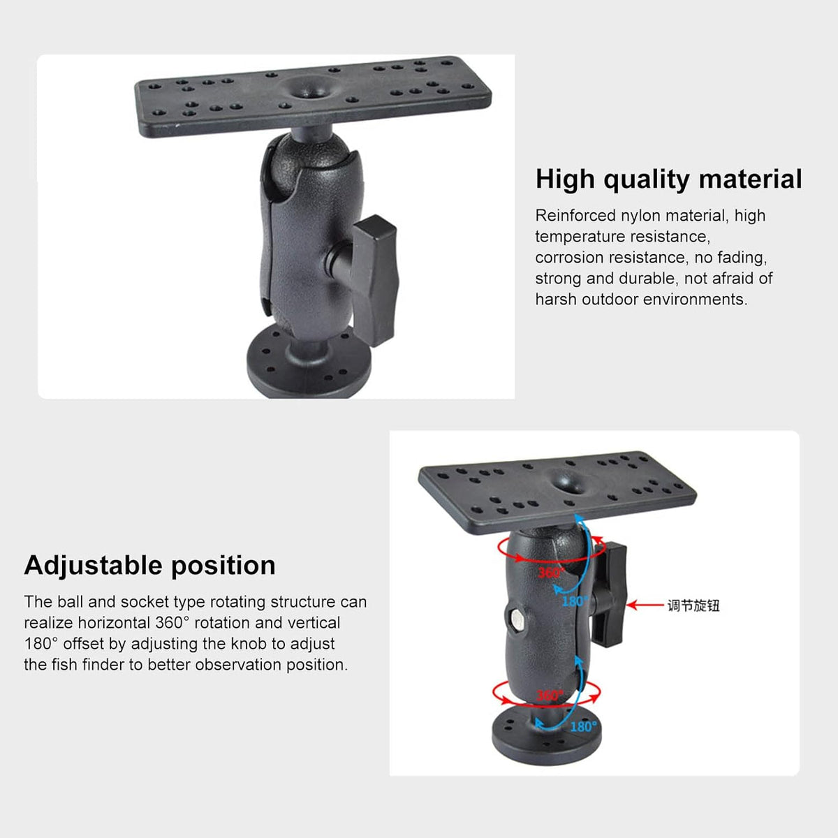 Fish Finder Mount Base, Universal 360 Degree Swivels Kayak Electronic Fish Finder Mount GPS Plate Rotating Supporter for GPSMAP - PuriLite