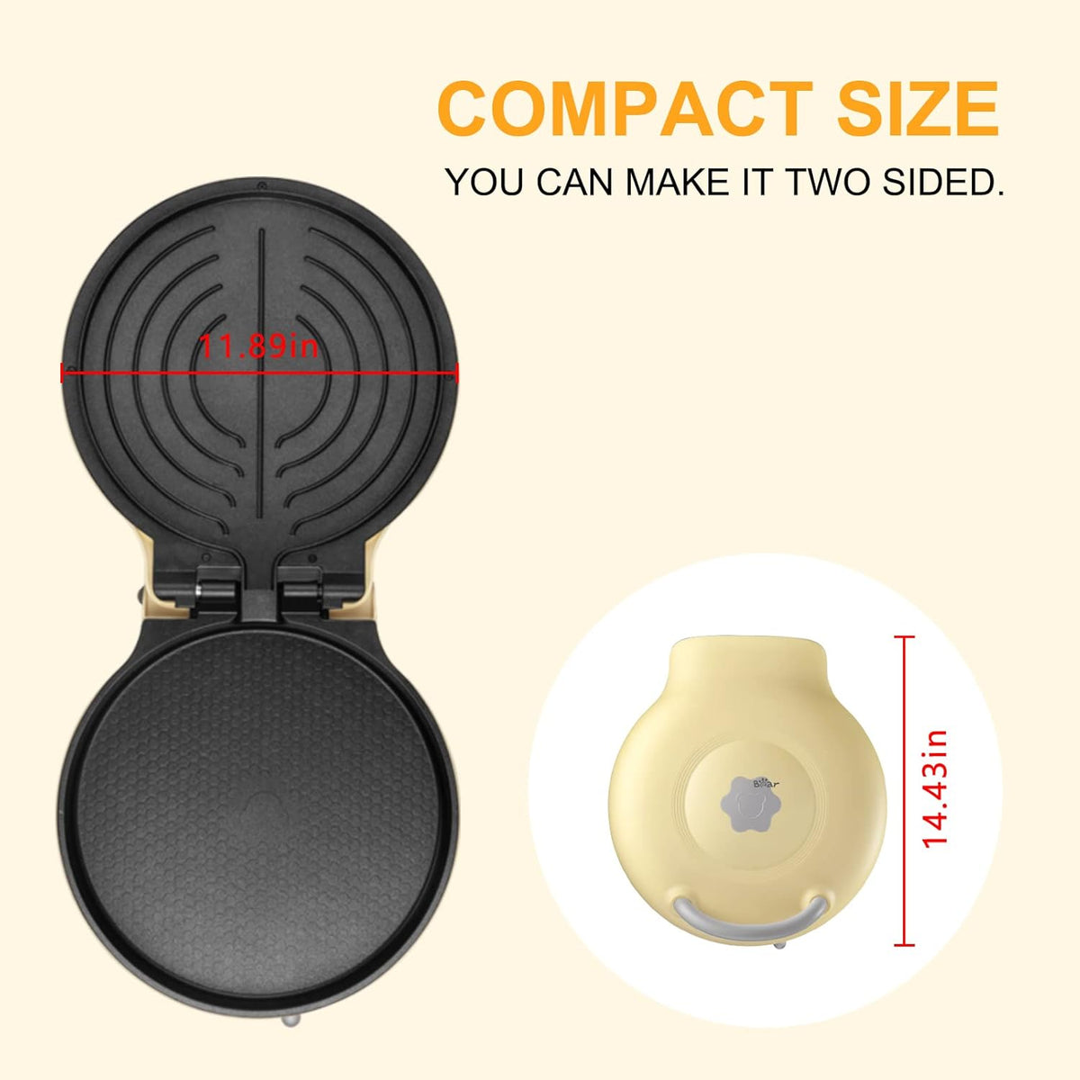 Bear Electric Griddle, 11.8'' Smokeless Indoor Grill with Nonstick Baking Frying Pan, Adjustable Temperature Control, 1500W Electric Skillet for Breakfast Lunch Dinner Snacks, Panini Crepe Pizza Maker - PuriLite
