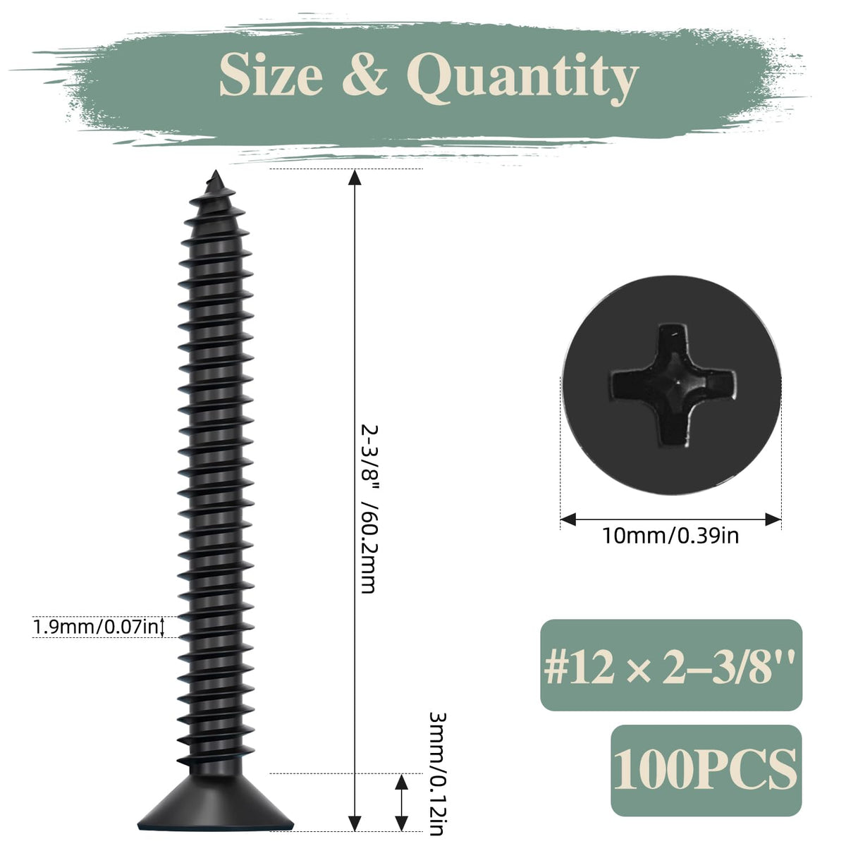GOHODOMINO #4 x 1/2" Wood Screw 100Pcs, Stainless Steel 304 (18-8) Screws Flat Head Phillips Fast Self Tapping Drywall Screws Black Oxide - PuriLite