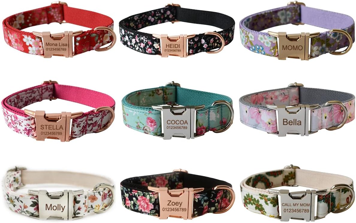 Custom Dog Collar with Metal Buckle - Pet Collars Personalized with Name and Phone Number (Plaid) - PuriLite