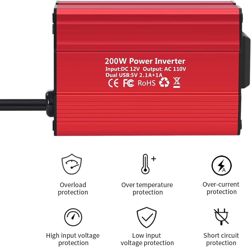 SUNWHEEL 4000W Pure Sine Wave Inverter, 12V DC to 110V/120V AC Power Inverter for RV、Microwave、Off Grid、Truck、Refrigerator、Air Conditioner with 4 AC outlets and LCD Display - PuriLite