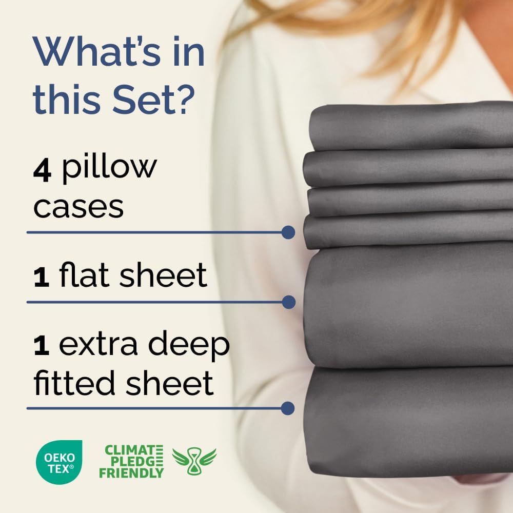 Extra Deep Queen Sheet Set - 6 Piece Breathable & Cooling Sheets - Hotel Luxury Bed Sheets Set - Easy & Secure Fit - Soft, Wrinkle Free & Comfy Sheets Set - White Sheet Set w/Extra Deep Pockets - PuriLite