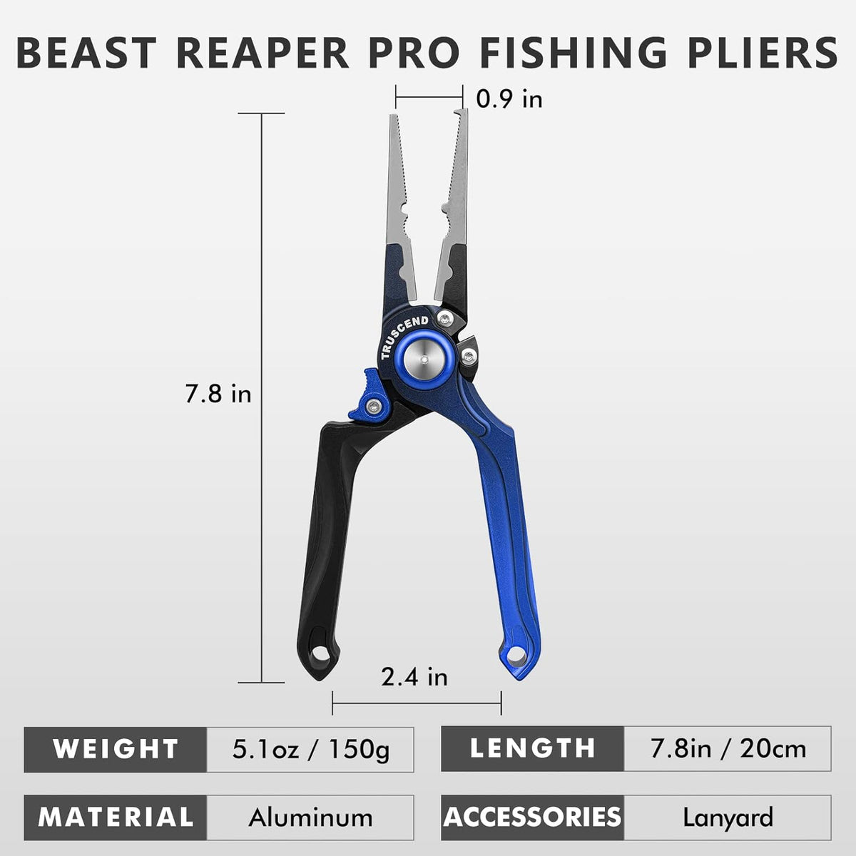 TRUSCEND Lockable Handy Fishing Pliers with Innovative Ergonomic Handle, Saltwater Corrosion Resistant Teflon Coated Fishing Tool, Multi-Function Fishing Gear with Mo-V Cutter, Amazing Fishing Gift - PuriLite