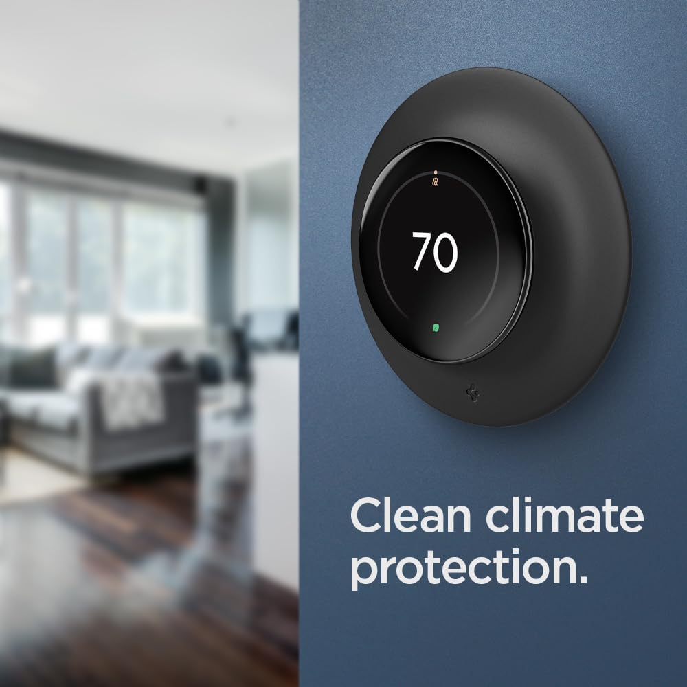 Spigen Wall Plate Designed for New Google Nest Learning Thermostat 4th Generation (2024) Wall Plate - Matte Black - PuriLite