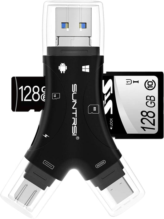 SD Card Reader for iPhone/ipad/Android/Mac/Computer/Camera,4 in1 Micro SD Card Reader Trail Camera Viewer, Portable Memory Card Reader SD Card Adapter for SD and TF Cards(White) (Black) - PuriLite