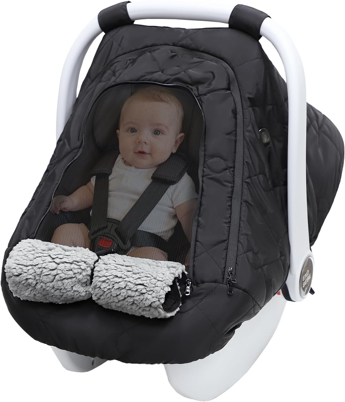 Winter Car Seat Cover for Baby Girl & Boy – Waterproof Infant Car Seat Canopy with Breathable Mesh, Thick Warm Fleece, Weather-Resistant Baby Winter Essential for Stroller & Carrier, Universal Fit, Black - PuriLite