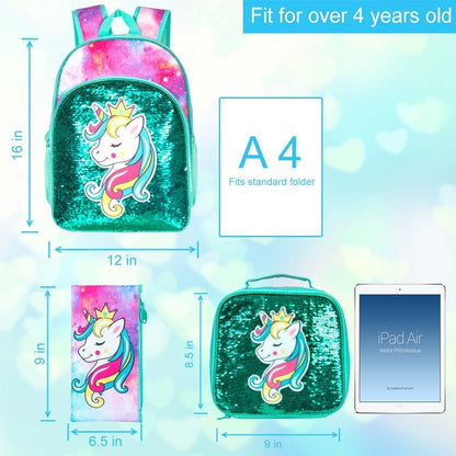 3pcs Backpack for Boys and Girls, 16” Kids Kindergarten Bookbag with Lunch Box, Cute Elementary Backpacks for Boy Girl - PuriLite