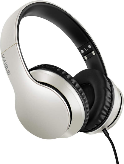LORELEI X6 Over-Ear Headphones With Microphone, Lightweight Foldable & Portable Stereo Bass With 1.45M No-Tangle Wired for Smartphone Tablet MP3/4 (Black-Gold) - PuriLite