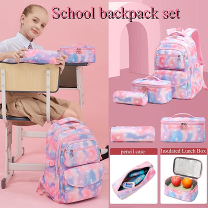 3Pcs Daisy Prints Backpack for Girls Bookbag set Primary School Daypack Elementary Students Knapsack with Lunch Box - PuriLite
