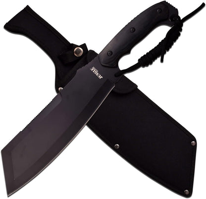 Jungle Master – Fixed Blade Machete – Black Oxidized Stainless Steel Wharncliffe Blade, Full Tang Construction, Includes Nylon Sheath, Outdoor, Hunt, Camp, Hike, Survival, JM-034, 15.75", Black - PuriLite