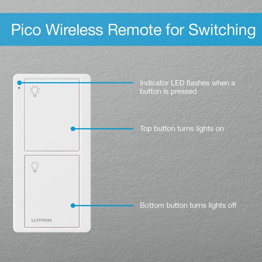 Lutron On/Off Switching Pico Remote for Caseta Smart Home Switch | PJ2-2B-GWH-L01 | White - PuriLite