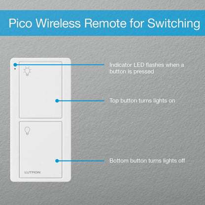 Lutron On/Off Switching Pico Remote for Caseta Smart Home Switch | PJ2-2B-GWH-L01 | White - PuriLite