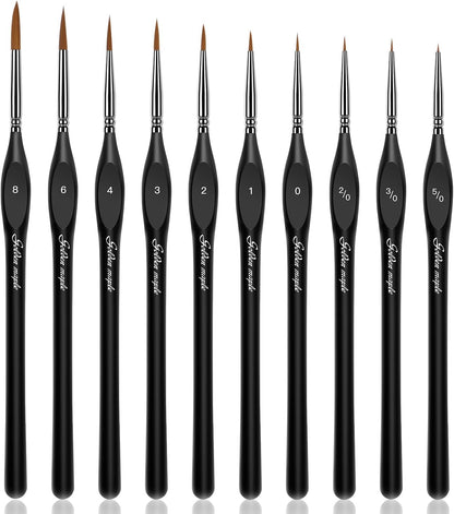 Detail Paint Brushes Set 10pcs Miniature Brushes for Fine Detailing & Art Painting - Acrylic, Watercolor,Oil,Models - PuriLite