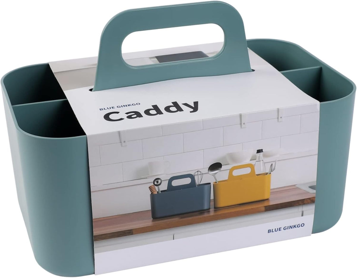 Stackable Plastic Organizer Caddy with Handle, Portable Desk and Bathroom Storage Bin with Adjustable Compartments, Space-Saving Tote Organizer - PuriLite