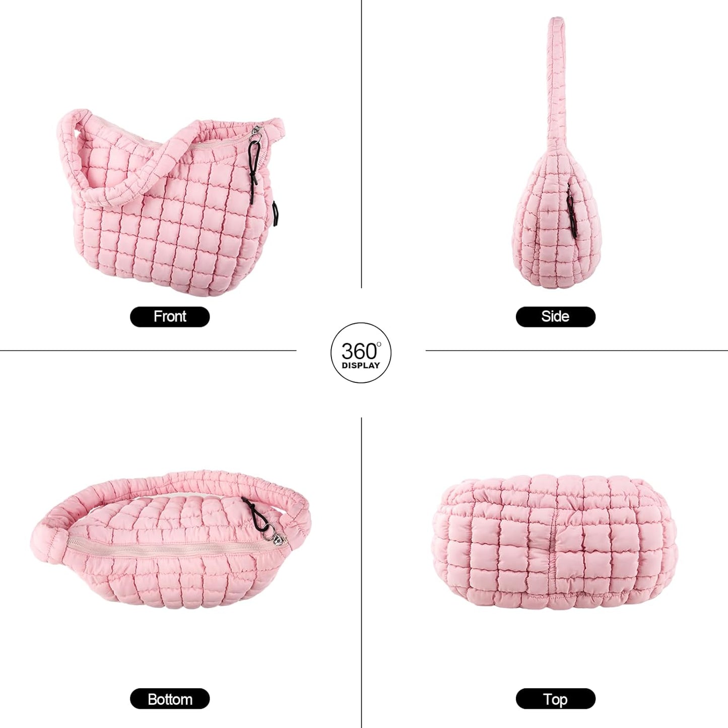 Quilted Puffer Tote Bag Large Crossbody Shoulder Bag with Zipper, Nylon Hobo Oversized Handbag - PuriLite