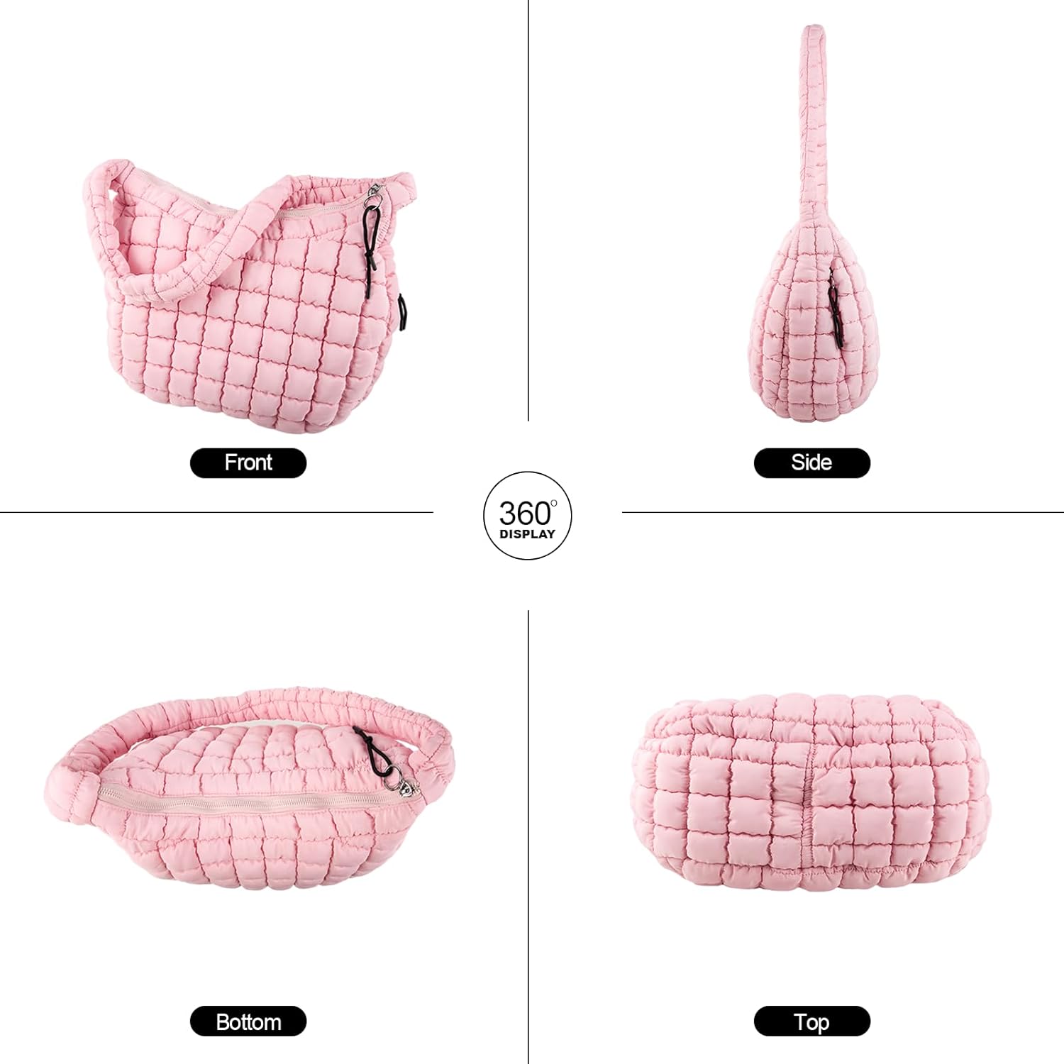 Quilted Puffer Tote Bag Large Crossbody Shoulder Bag with Zipper, Nylon Hobo Oversized Handbag - PuriLite