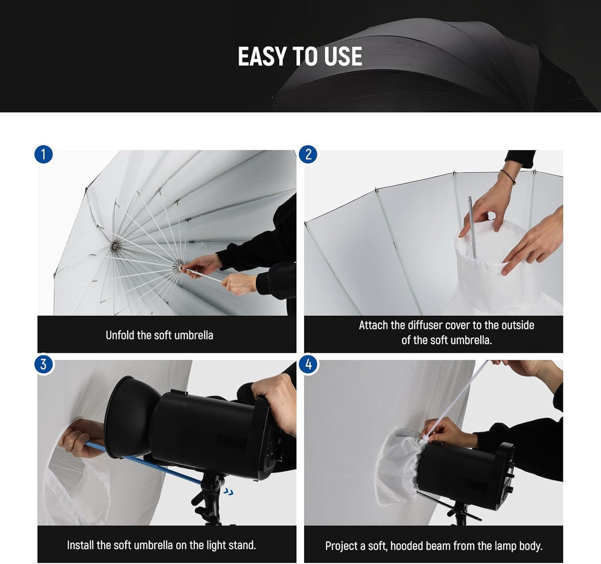 NEEWER 71"/180cm Parabolic Reflective Umbrella Photography with White Inner, Soft Lighting with Diffuser Cover, Bag, Quick Fold for Camera Photo Studio Video Light Shooting Monolight Flash, NS4U - PuriLite