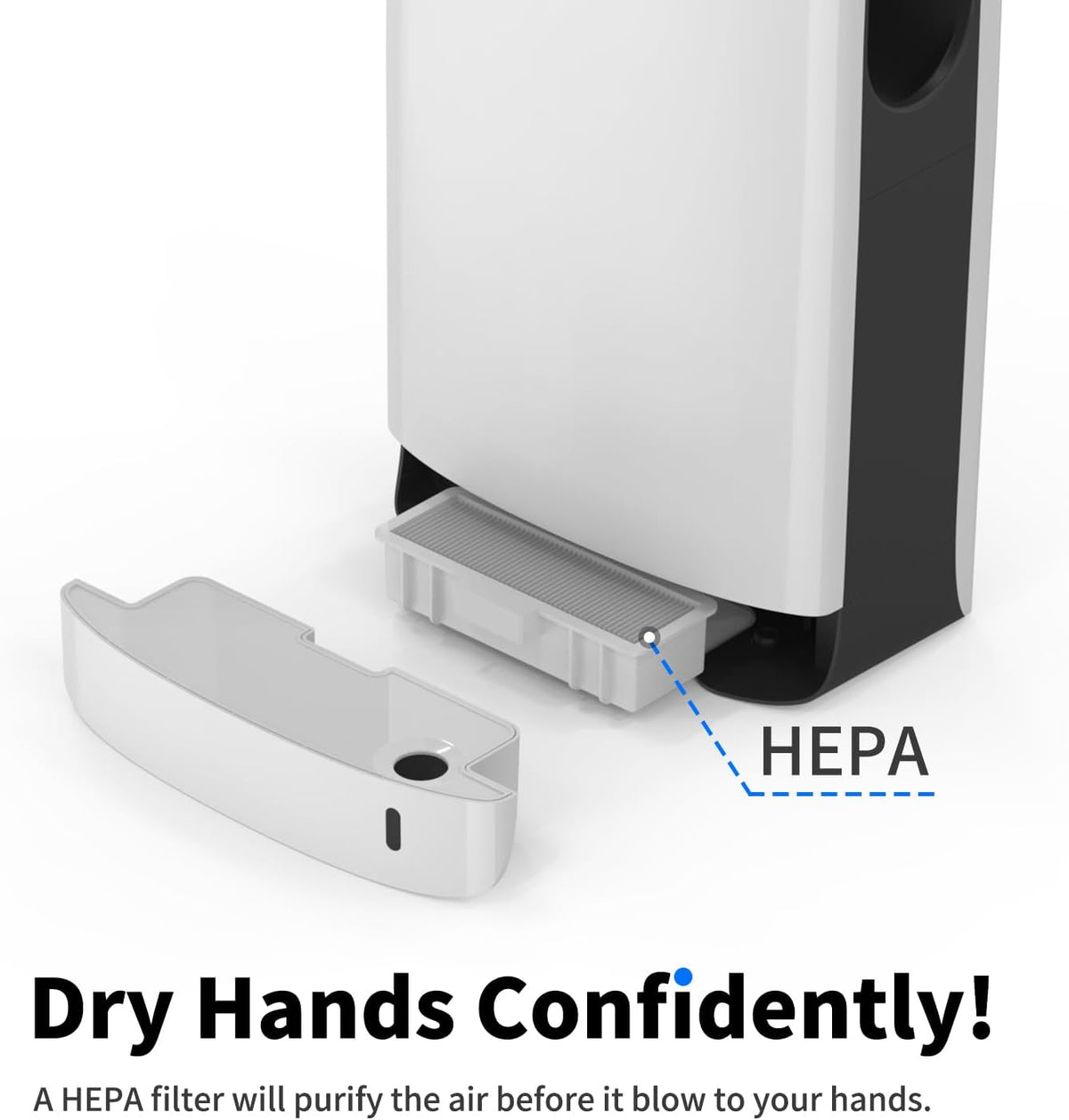 AIKE HEPA Filtered Vertical Hand Dryer Slim, 110-130V Silver 2023 New Version Model AK2065 - PuriLite