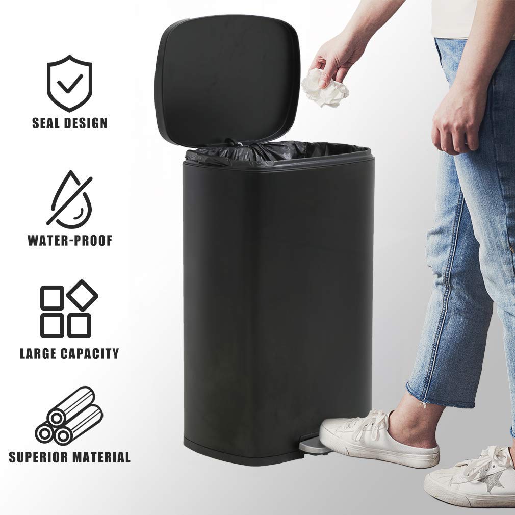 13 Gallon/50 L Garbage Can Kitchen Trash Can with Lid for Office Bedroom Bathroom Step Trash Bin Fingerprint-Proof Brushed Stainless Steel - PuriLite