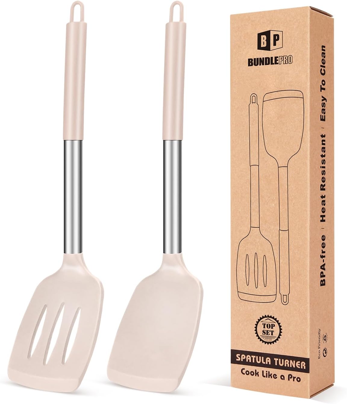 Pack of 2 Silicone Slotted Spatula,Non Stick Solid Kitchen Turner, High Heat Resistant BPA Free Cooking Utensils for Fish, Eggs, Pancakes（Black - PuriLite