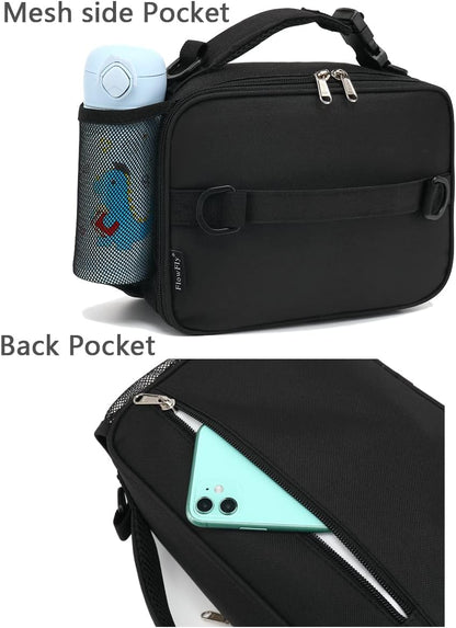 FlowFly Kids Lunch Box Insulated Soft Bag Mini Cooler Back to School Thermal Meal Tote Kit for Girls, Boys, Black - PuriLite