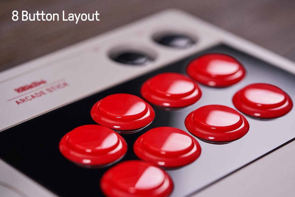 8BitDo Retro Arcade Fight Stick 8 Way Joystick with 2 Dedicated Macro Buttons and Turbo Function for Switch/Switch 2 and PC Windows, Support Bluetooth, 2.4G Wireless and Wired USB-C Cable Connection - PuriLite
