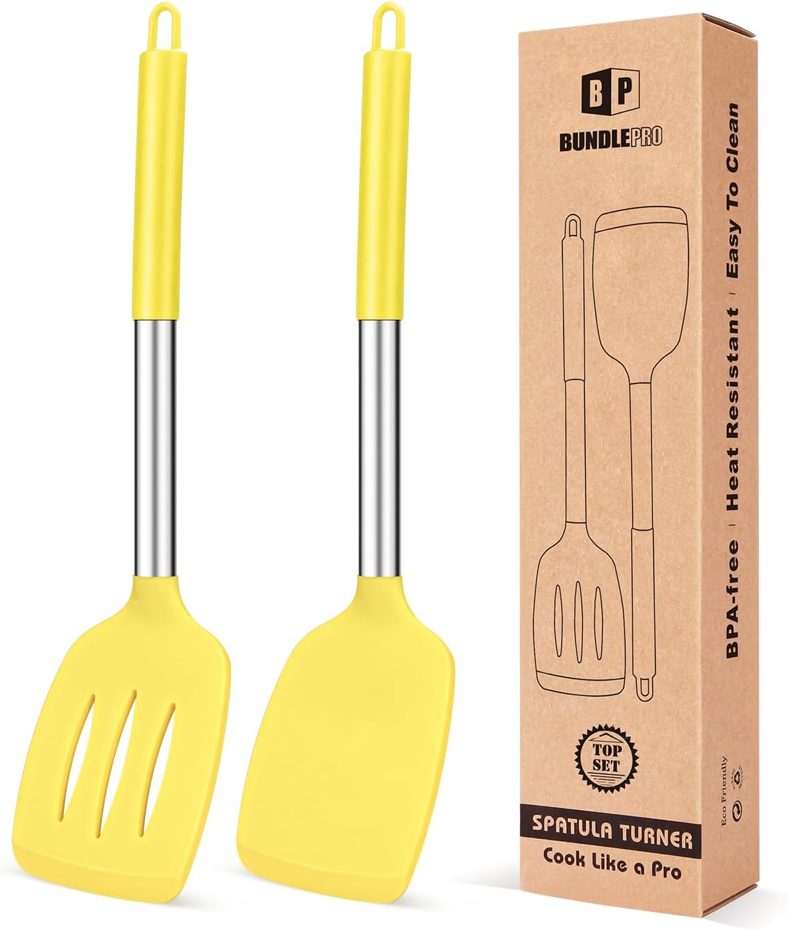 Pack of 2 Silicone Slotted Spatula,Non Stick Solid Kitchen Turner, High Heat Resistant BPA Free Cooking Utensils for Fish, Eggs, Pancakes（Black - PuriLite