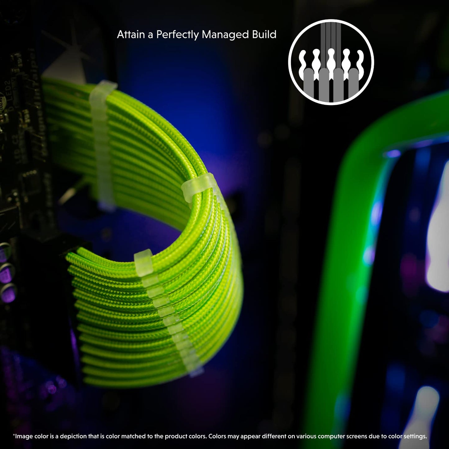 LINKUP - 30cm Super Soft and Flexible PSU Cable Extension Sleeved Custom Mod GPU PC Braided w/Comb Kit | 1 x 24 P (20+4) | 2 x 8 P (4+4) CPU | 2 x 8 P (6+2) GPU Set | 300mm - Blackgreen - PuriLite