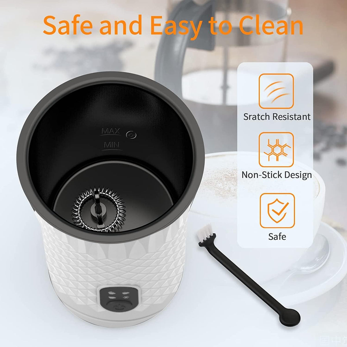 Milk Frother Electric,FLEVO 4 in 1 Automatic Milk Frother,240ml Hot&Cold Milk Foamer,with Temperature Control for Latte,Cappuccinos,Macchiato,Silent Operation - PuriLite