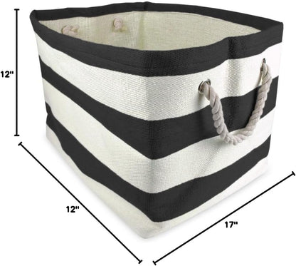DII Storage Basket or Bin, Collapsible & Convenient Storage Solution for Office, Bedroom, Closet, Toys, Laundry (Large) - Pink Rugby Stripe - PuriLite
