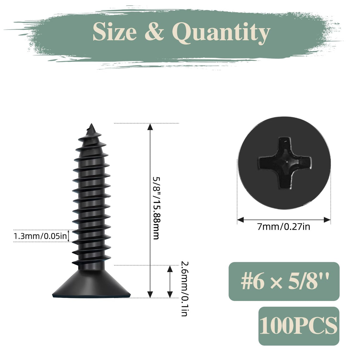 GOHODOMINO #4 x 1/2" Wood Screw 100Pcs, Stainless Steel 304 (18-8) Screws Flat Head Phillips Fast Self Tapping Drywall Screws Black Oxide - PuriLite