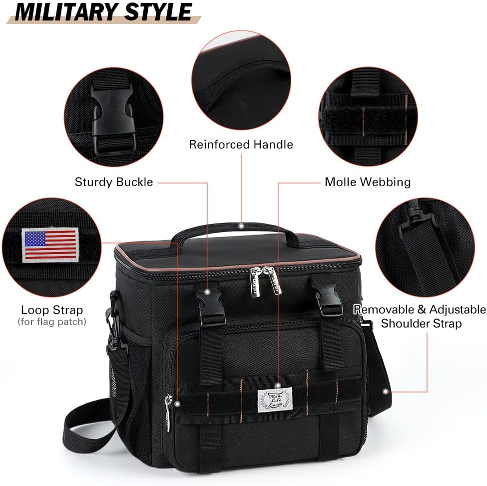 Lekebobor Tactical Lunch Bag for Men, Leakproof Large Insulated Lunch Box with Molle, Waterproof Cooler Bag for Adults Men Outdoor Picnic Travel Office, 24Can (15L), Black - PuriLite