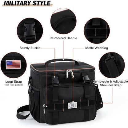 Lekebobor Tactical Lunch Bag for Men, Leakproof Large Insulated Lunch Box with Molle, Waterproof Cooler Bag for Adults Men Outdoor Picnic Travel Office, 24Can (15L), Black - PuriLite