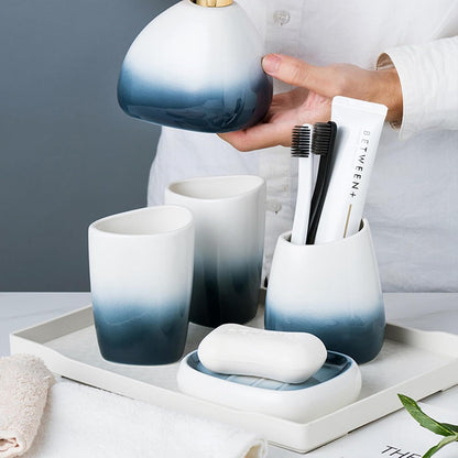 White Bathroom Accessories Set,Modern Countertop Bathroom Decor,Luxury 6 Piece Bathroom Accessory Set,Complete with Soap Dispenser,Toothbrush Holder,Tumbler,Tray - PuriLite