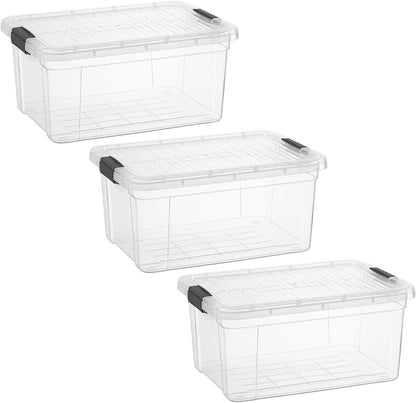 Superio Storage Bins with Lids- 3 Pack, 1.85 Qt Clear Boxes for Organizing, Stackable Plastic Containers- BPA Free, Non-Toxic, Odor Free, Organizer for Home, Office, Dorm - PuriLite