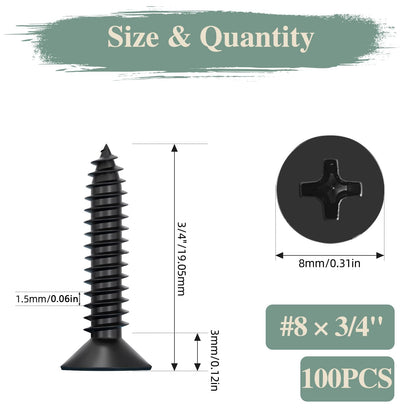 GOHODOMINO #4 x 1/2" Wood Screw 100Pcs, Stainless Steel 304 (18-8) Screws Flat Head Phillips Fast Self Tapping Drywall Screws Black Oxide - PuriLite
