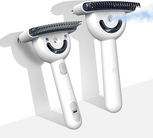 Pet Grooming Brush with Double-Sided Spray and UV Sterilization - 360° Rotating Round Needle, Depilatory Comb and Long Hair Brush, Waterproof, Rechargeable - For Long or Curly Haired Pets - PuriLite