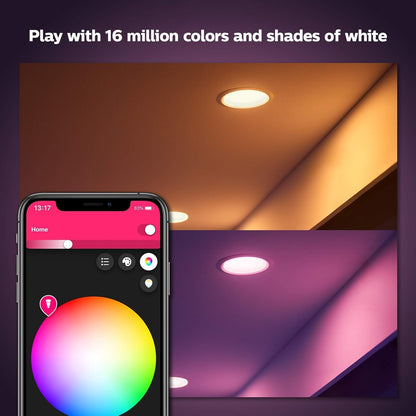 Philips Hue White & Color Ambiance 4" Smart LED Retrofit Can Downlight, Color Changing, Bluetooth & Zigbee Compatible (Hue Hub Optional), Smart Ceiling Lighting - PuriLite