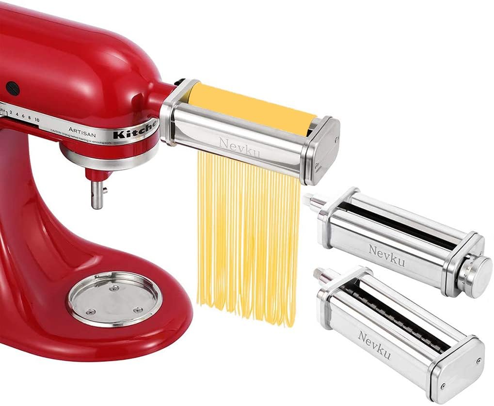 Pasta Maker Attachments Set for All KitchenAid Stand Mixer, Including Pasta Sheet Roller, Spaghetti Cutter, Fettuccine Cutter by Nevku - PuriLite