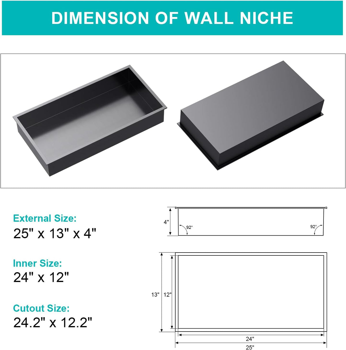 MENATT No Tile Shower Niche, Stainless Steel Wall Niche 13"X19"(Inner Size 12"X18"), Two-Tier Bathroom Shelf, NO Tile Needed Recessed Niche Shower for Bathroom Storage, Black - PuriLite