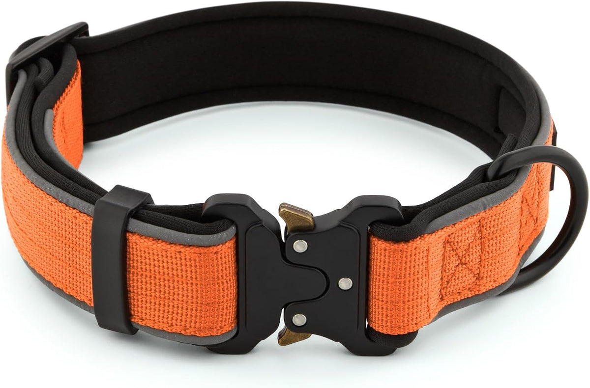 Plutus Pet Tactical Dog Collar, Reflective, Adjustable Heavy Duty Dog Collar, Soft Padded and Comfortable, for Small Medium and Large Dogs (Red, L) - PuriLite