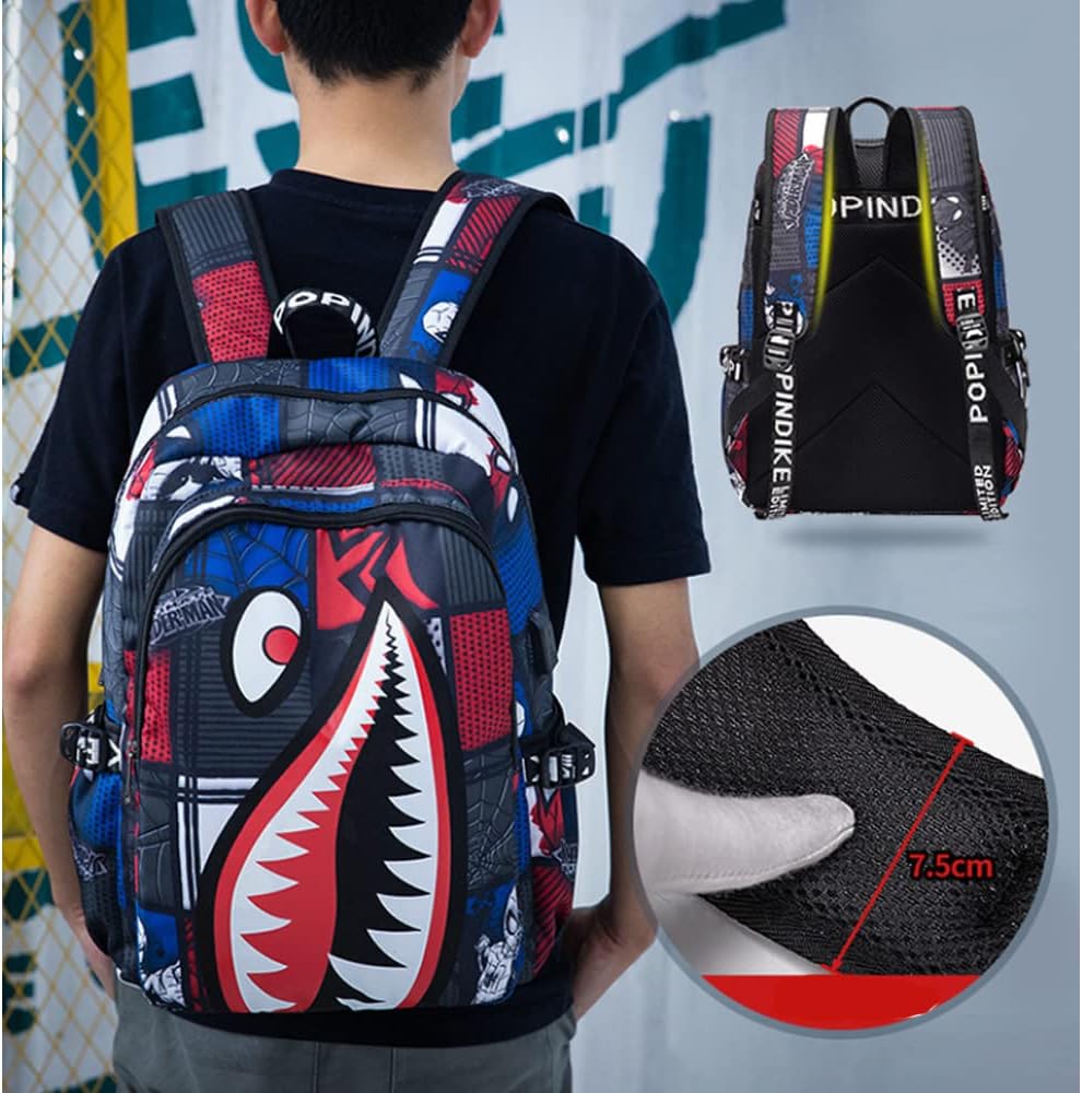 Boys' backpack School Backpack,Stylish backpack with USB port.Laptop Backpack can hold 15.6in Notebook (Red) - PuriLite