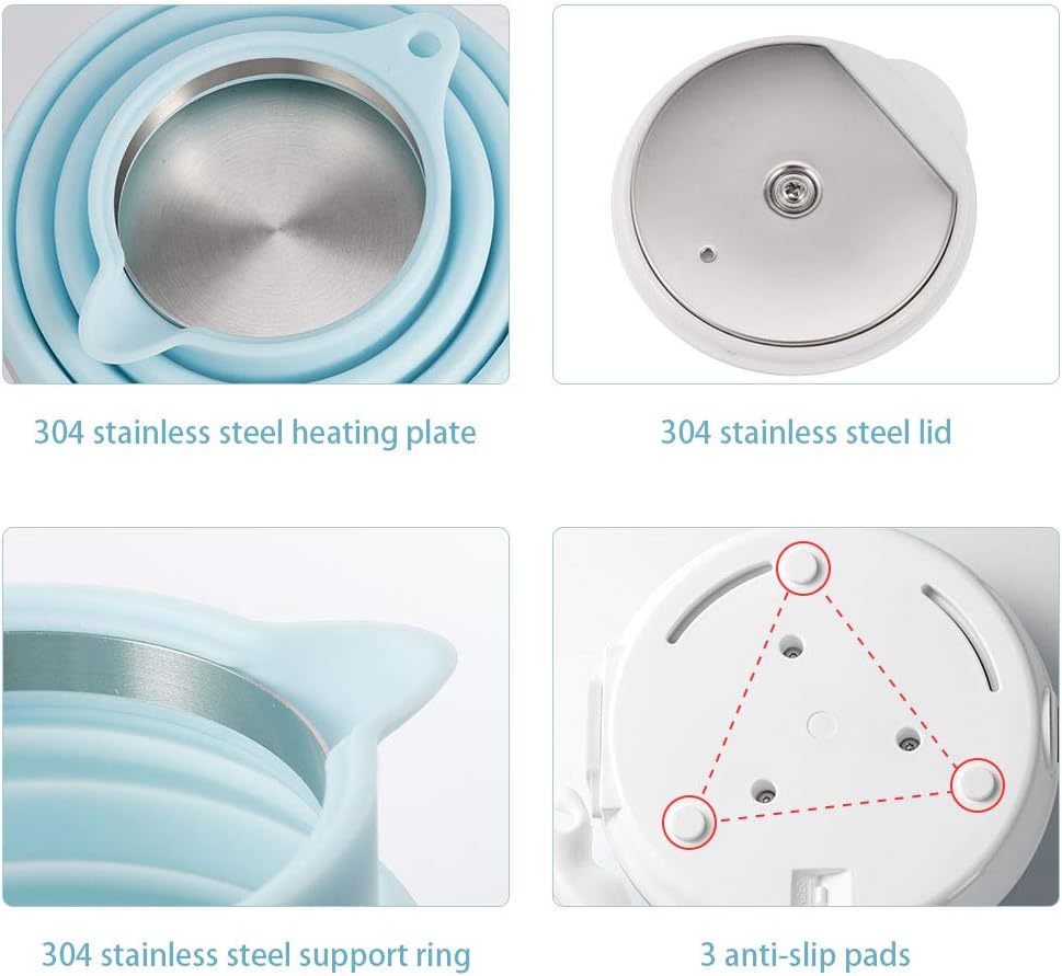 120V 555ML Ultrathin Travel Foldable Electric Kettle with Separable Power Cord and Handle, Boil Dry Protection, Food Grade Silicone - PuriLite